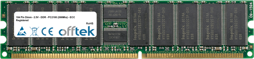 184 Pin Dimm - 2.5V - DDR - PC2100 (266Mhz) - ECC Registered