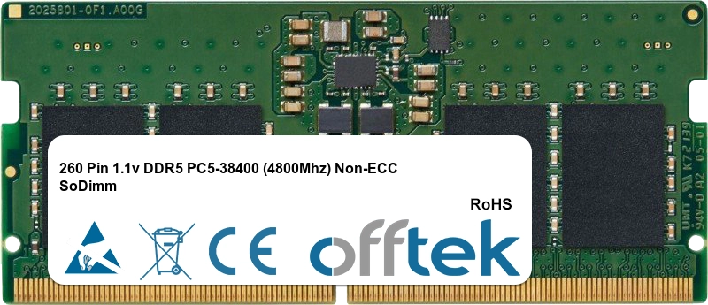 262 Pin 1.1v DDR5 PC5-38400 (4800Mhz) Non-ECC SoDimm